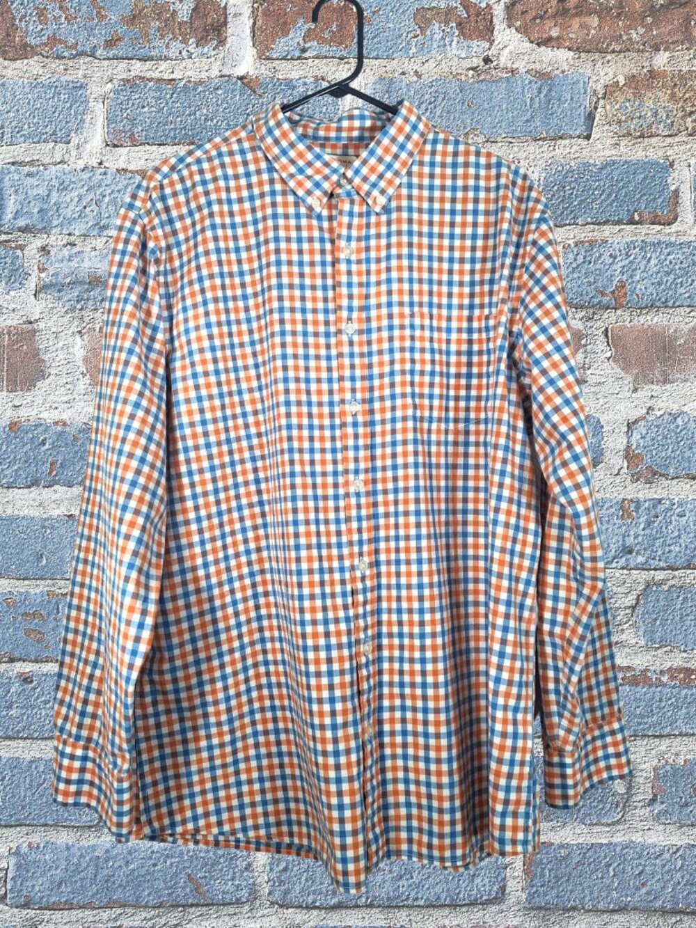 Men's Sonoma Lifestyle Button Down Collar Checked Shirt, Orange, Blue, and White